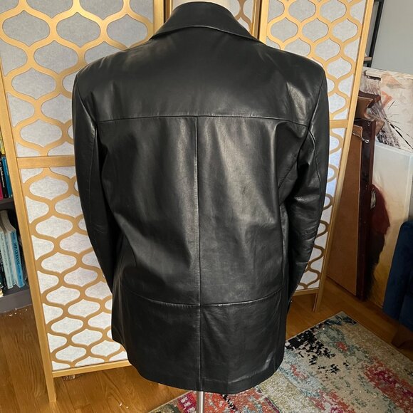 Fratelli Rossetti Mens Size 52 Black 100% Leather Single Breasted Blazer Jacket - Picture 5 of 16